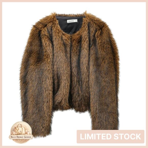 Jackets & Blazers - Faux Fur Cropped Coat Long Sleeve Open Front Winter Elegant Chic